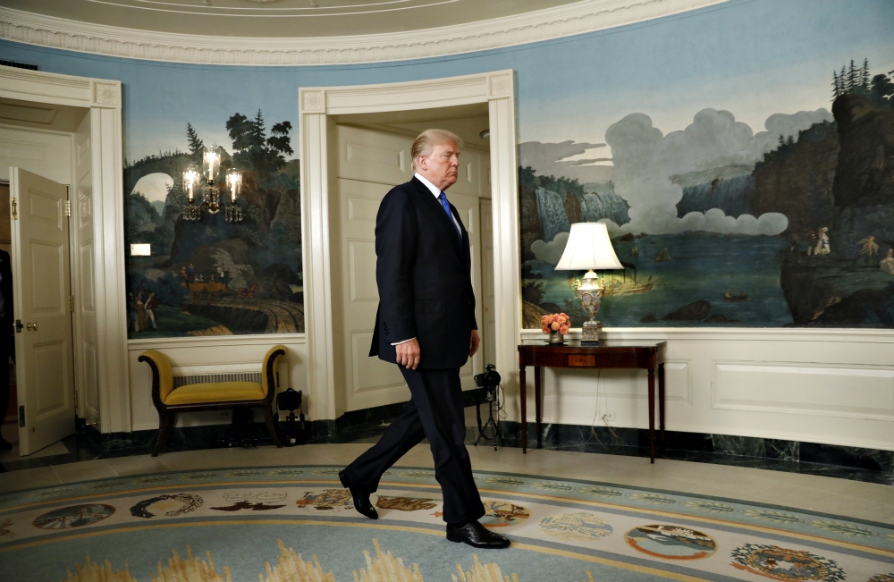 President Donald Trump in the Diplomatic Room of the White House in Washington Oct. 13 (CNS/Reuters/Kevin Lamarque)