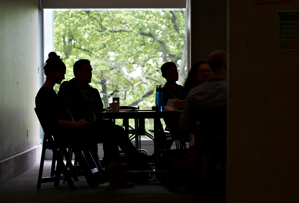 Catholic leaders are seen in a breakout session May 16 during the National Young Adult Ministry Summit at the St. John Paul II National Shrine in Washington. (CNS/Tyler Orsburn)