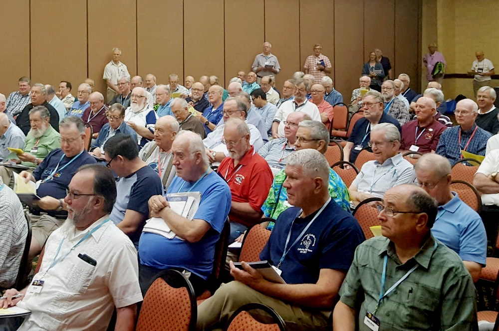 Priests gather for morning prayer June 28 during the assembly of the Association of U.S. Catholic Priests in Albuquerque, New Mexico. (NCR photo/Dan Morris-Young)