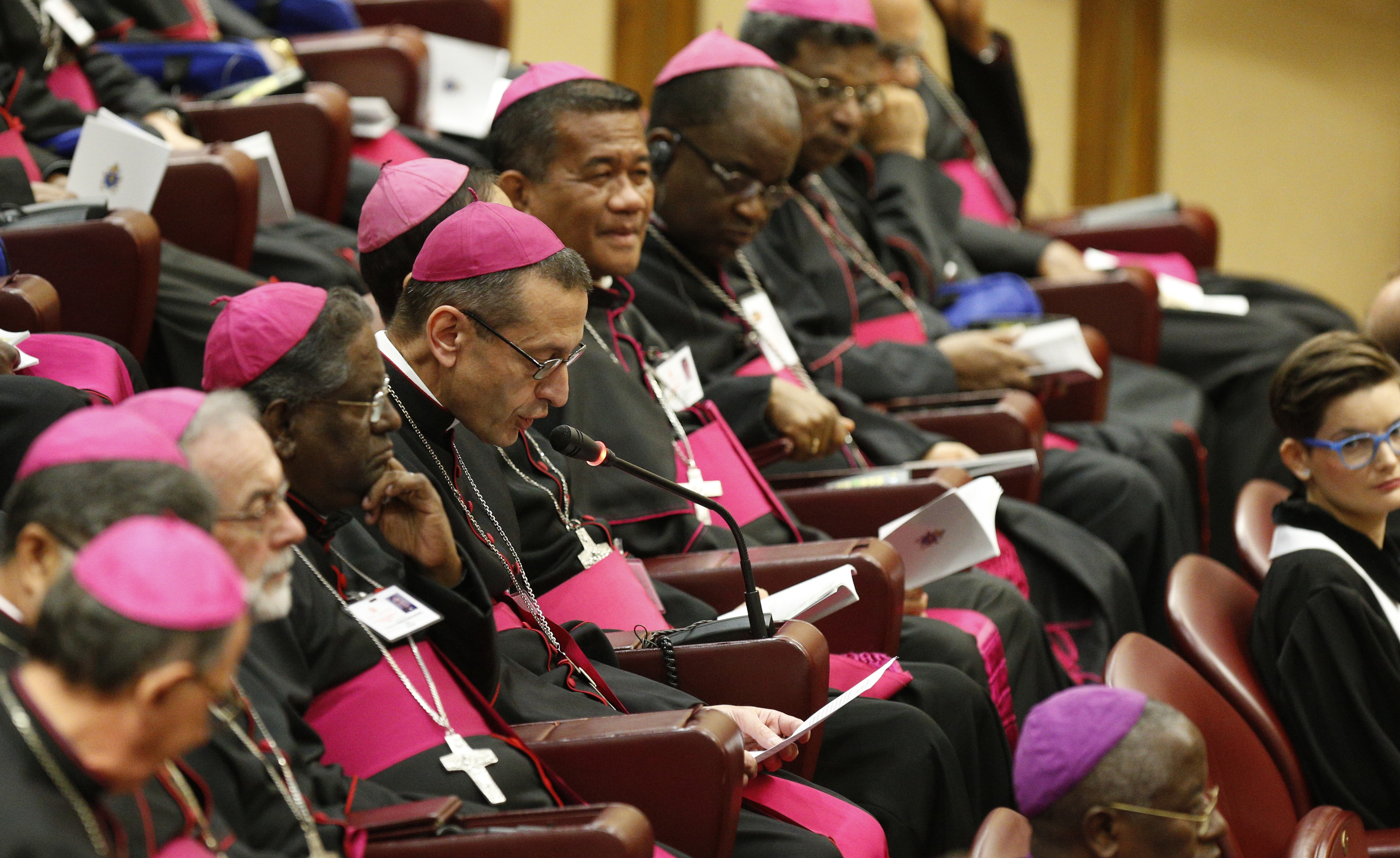 Bishop Frank J. Caggiano of Bridgeport, Conn., gives the homily during prayer at the start of a session of the Synod of Bishops on young people, the faith and vocational discernment at the Vatican Oct. 18. (CNS/Paul Haring)