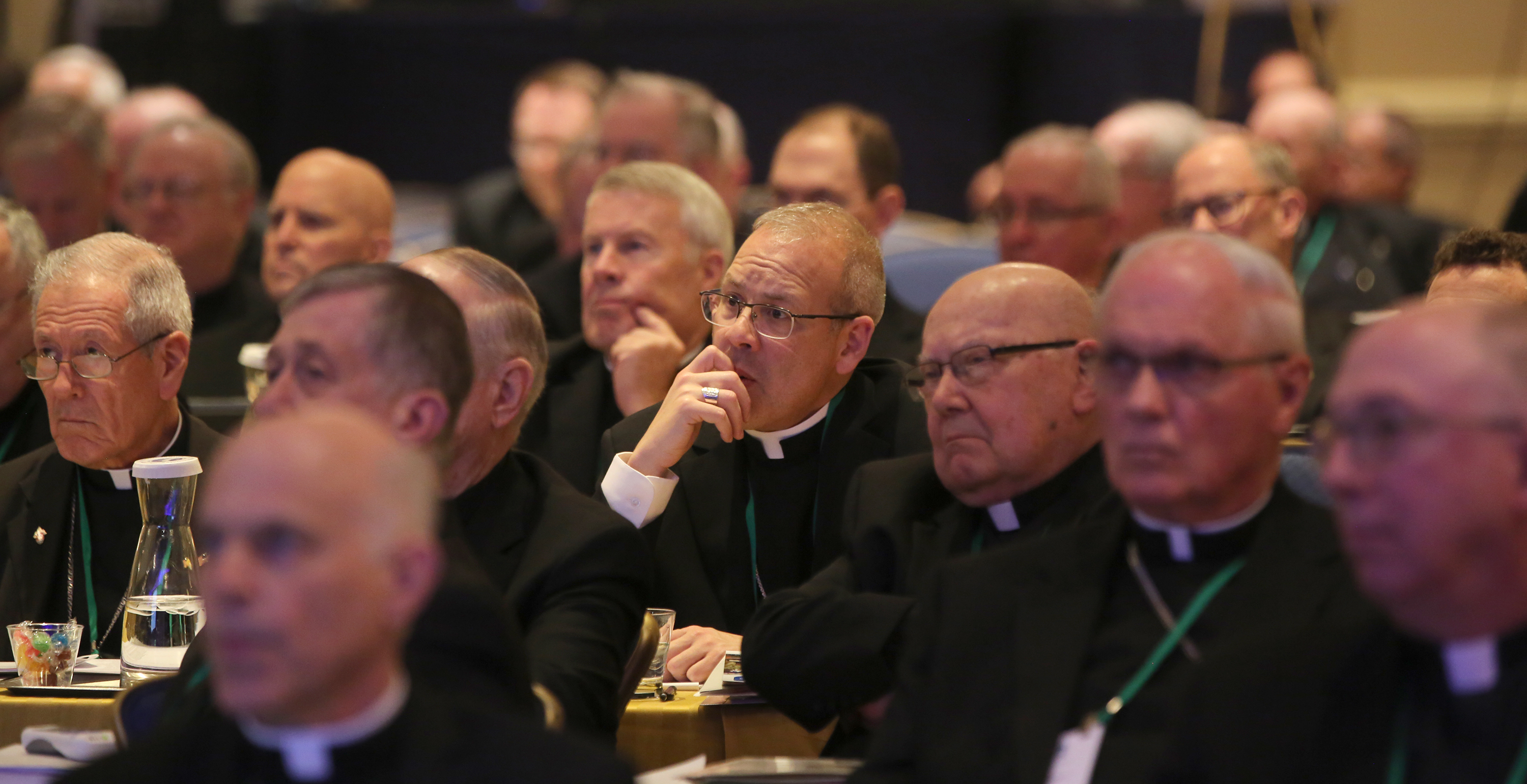 Bishops listen to a speaker Nov. 14 at the fall general assembly of the U.S. Conference of Catholic Bishops in Baltimore. (CNS/Bob Roller)