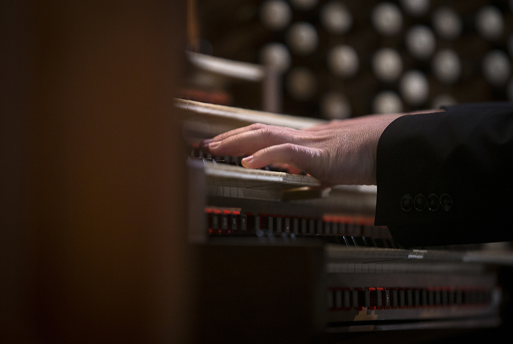 An organist rehearses at the Basilica of the National Shrine of the Immaculate Conception April 25, 2019, in Washington. (CNS/Tyler Orsburn)