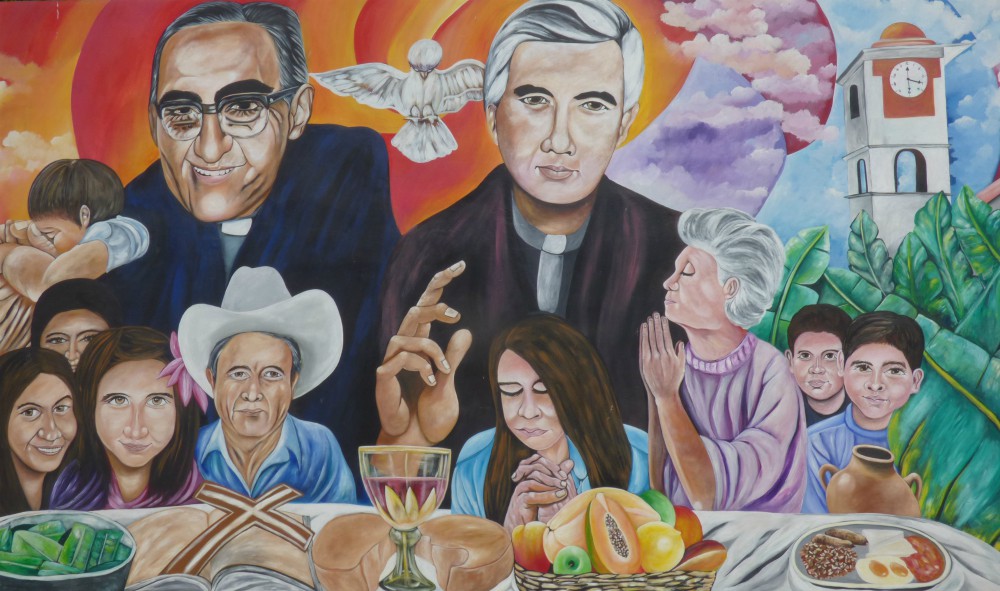 A painting of St. Óscar Romero and Jesuit Fr. Rutilio Grande is seen in the rectory of San Jose Church in Aguilares, El Salvador. (CNS/Octavio Duran)