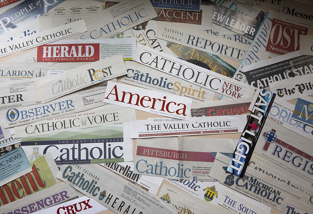 The mastheads of numerous Catholic newspapers are seen in this photo illustration. (CNS/Tyler Orsburn)