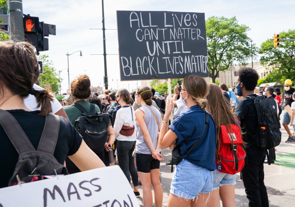 Protesters gather at a June 4 demonstration in downtown Detroit following the killing of George Floyd, a Black man, by a white police officer in Minneapolis May 25. (CNS/Detroit Catholic/Valaurian Waller)