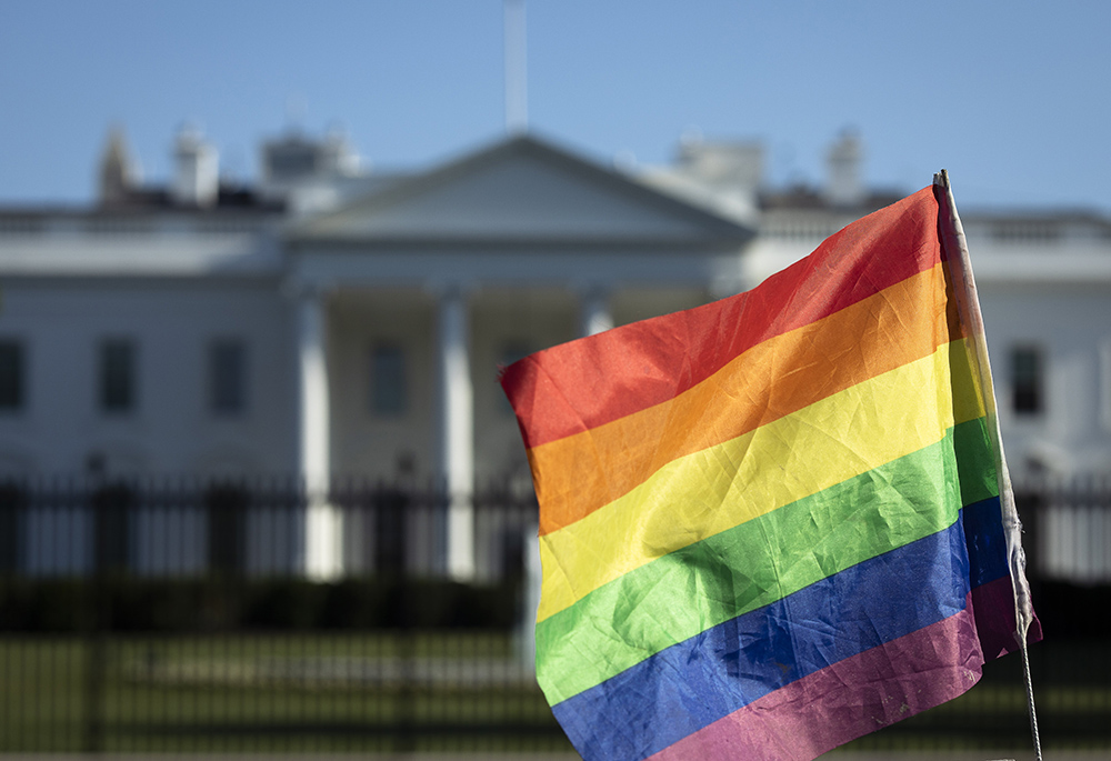 An LGBTQ flag is seen near the White House May 18, 2021, in Washington. (CNS/Tyler Orsburn)