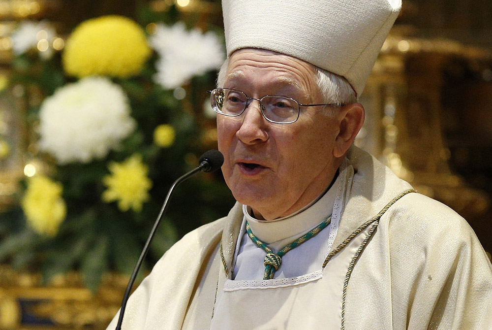 Archbishop Leonard Blair of Hartford, Connecticut, gives the homily as he concelebrates Mass with other U.S. bishops Nov. 4, 2019, at the Basilica of St. Mary Major in Rome. (CNS/Paul Haring)