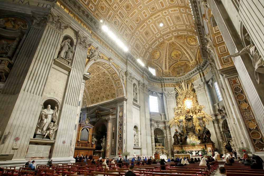 St. Peter's Basilica is pictured during the Mass of the Lord's Supper on Holy Thursday at the Vatican April 1, 2021. (CNS/Pool via Reuters/Remo Casilli)