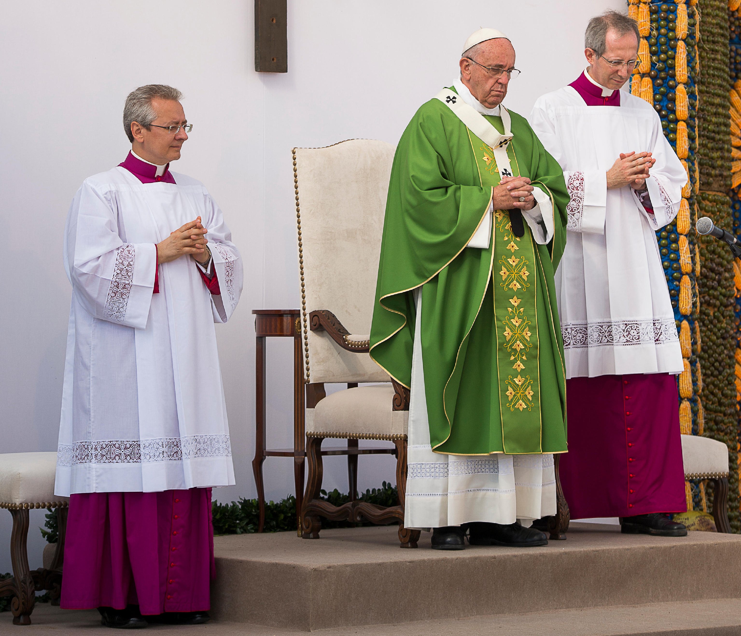 Pope Francis has named Msgr. Diego Giovanni Ravelli, left, as his new master of papal liturgical ceremonies, succeeding Bishop-designate Guido Marini, right, recently named bishop of Tortona, Italy. They are pictured in an undated photo. (CNS photo/Vatica