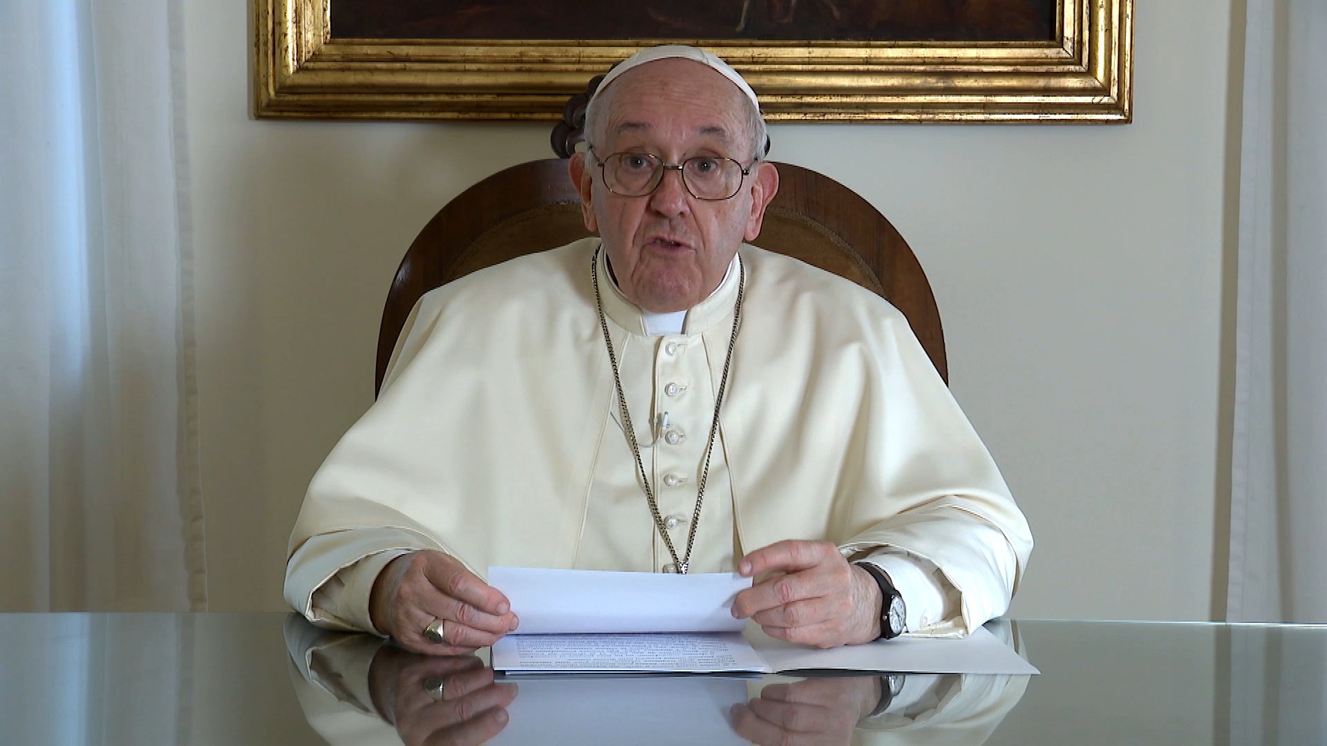 Pope Francis speaks in this still frame from a video message to the plenary assembly of the Pontifical Council for Culture at the Vatican Nov. 23, 2021. (CNS photo/Vatican Media)