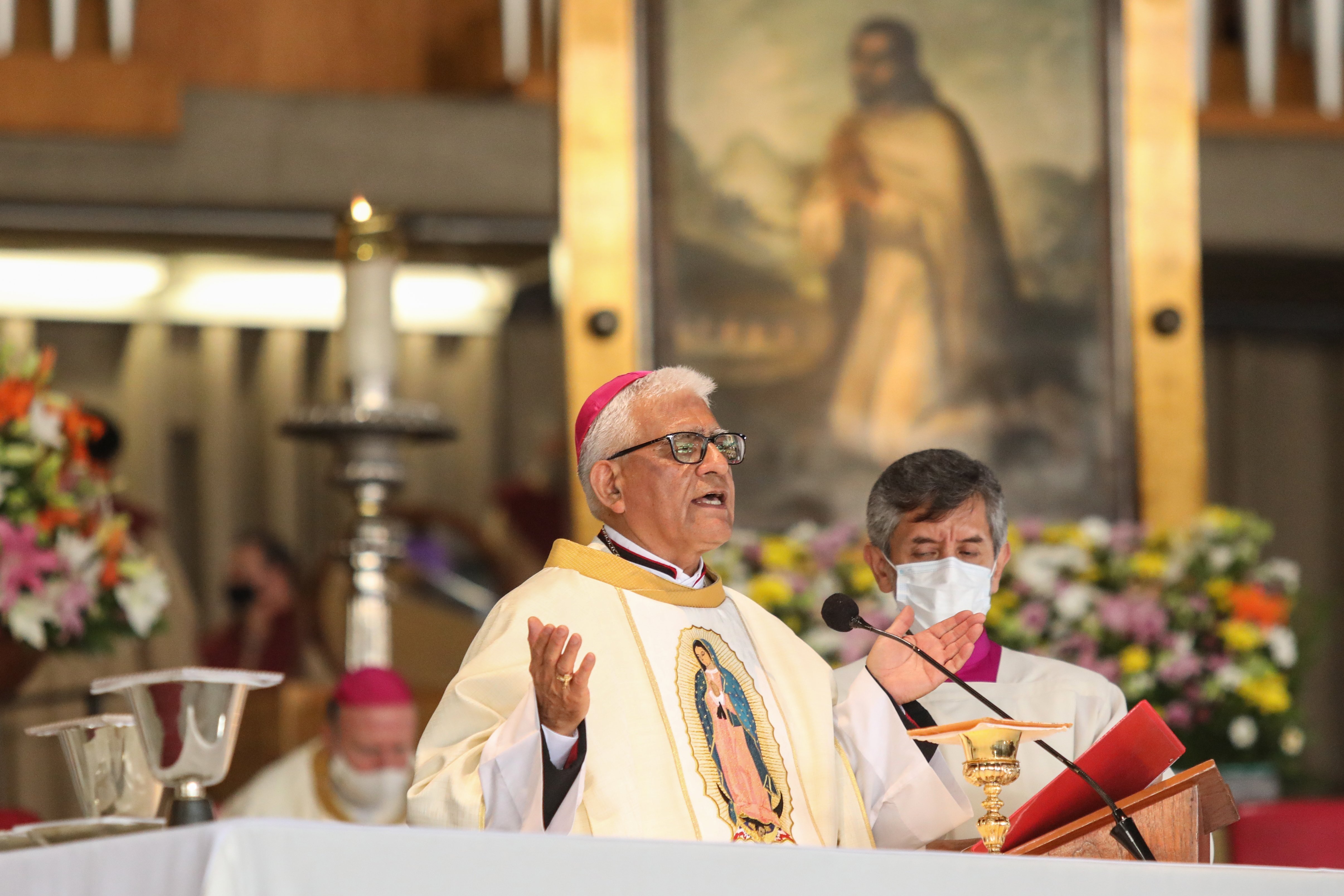 Peruvian Archbishop Hector Miguel Cabrejos Vidarte, president of the Latin American bishops' council, or CELAM, concelebrates Mass during the opening of the Sixth Ecclesial Assembly of Latin America and the Caribbean at the Basilica of Our Lady of Guadalu