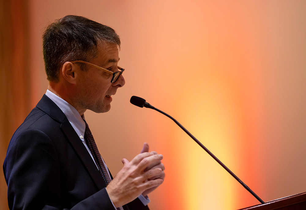 Massimo Faggioli of Villanova University speaks at an Oct. 13-15 conference at Sacred Heart University, "Vatican II and Catholic Higher Education: Leading Forward," which marked the 60th anniversary of the opening of the Second Vatican Council. (Sacred Heart University/Chris Zajac)