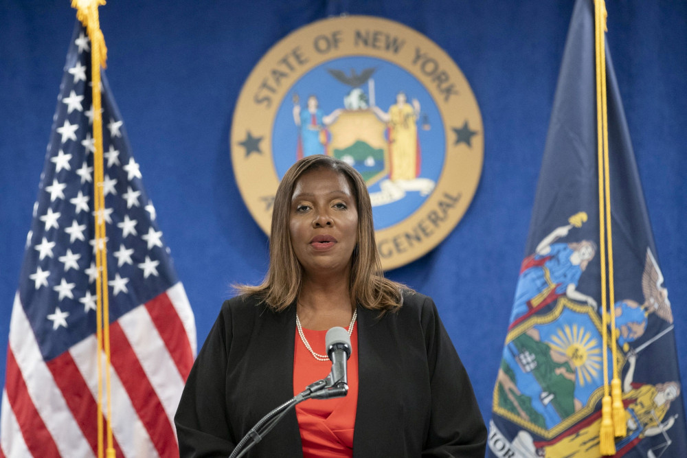 New York Attorney General Letitia James speaks during a news conference at her office in New York City 