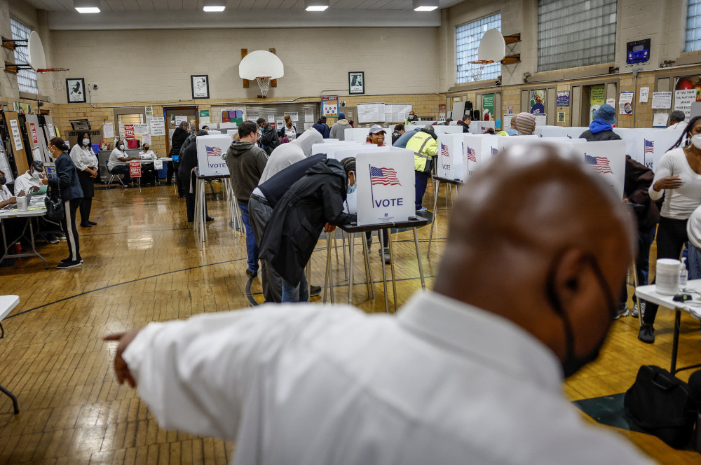 Michigan voters cast their ballots at Louis Pasteur Elementary School on midterm election day in Detroit Nov. 8. (CNS/Reuters/Evelyn Hockstein)