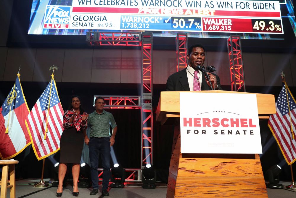 Republican Senate candidate Herschel Walker gives a concession speech in Atlanta Dec. 6 after losing a midterm runoff election in Georgia to his Democratic challenger, Sen. Raphael Warnock. (CNS/Reuters/Alyssa Pointer)