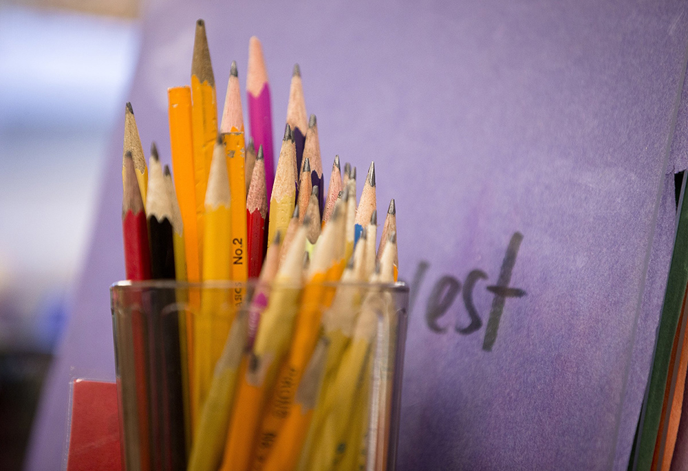 Pencils and folders are seen Feb. 14, 2017, in a Washington classroom. (CNS/Tyler Orsburn)