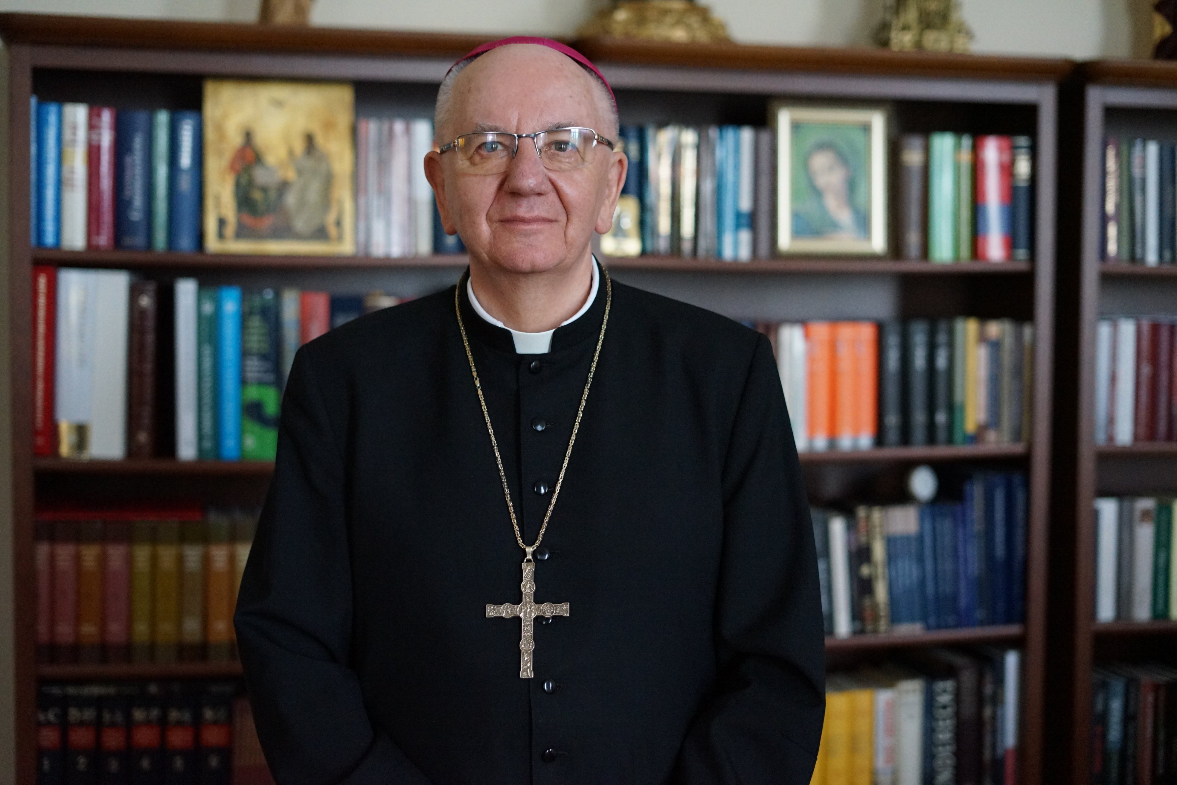 Archbishop Stanislaw Budzik of Lublin, Poland, is seen in his office in Lublin April 22, 2022. (CNS photo/Adrian Kowalewski)