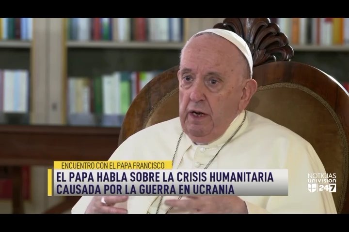 Pope Francis speaks in an interview with the Spanish-language TV network, Univision, in this still frame from video at the Vatican July 11. (CNS/Courtesy of Televisa Univision)