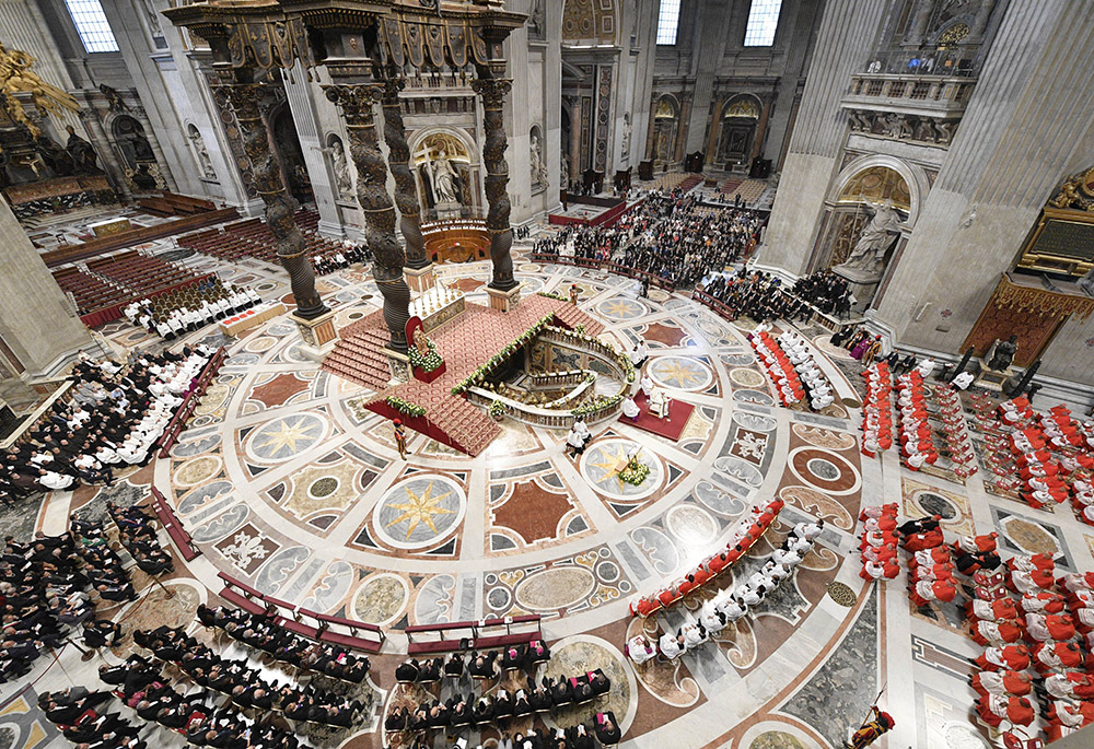 Pope Francis leads a consistory for the creation of 20 new cardinals in St. Peter's Basilica Aug. 27 at the Vatican. (CNS/Vatican Media)