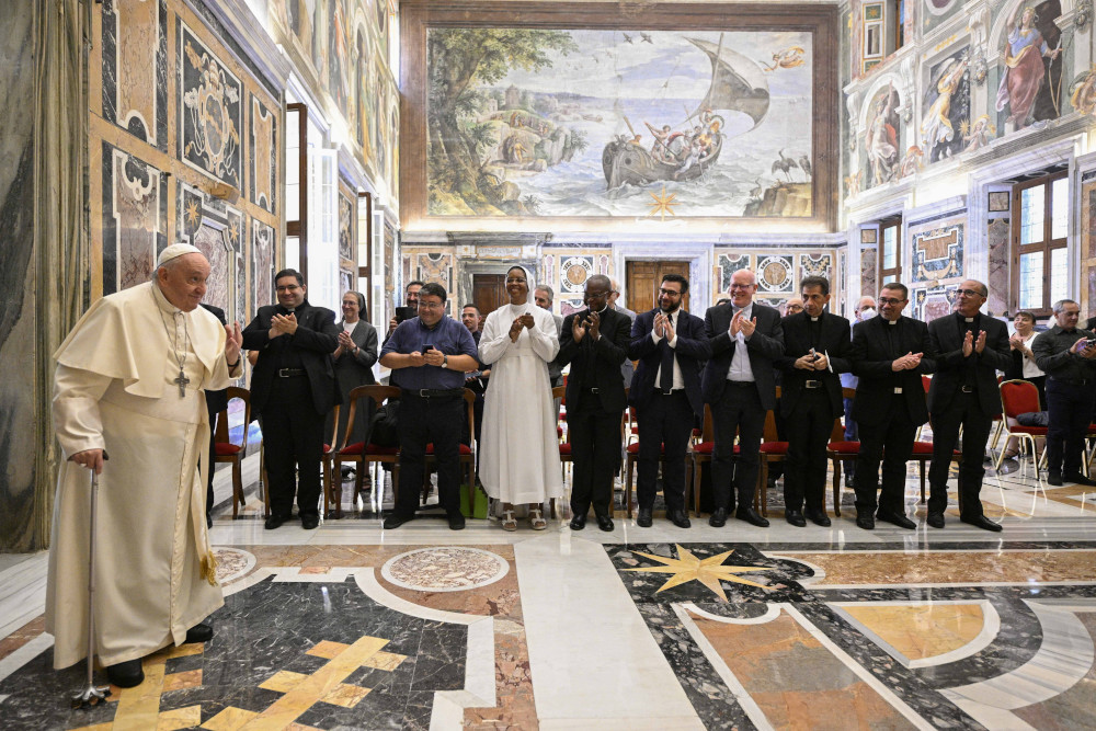 Pope Francis meets with members of Italy's Association of Professors of Liturgy in the Clementine Hall at the Vatican 