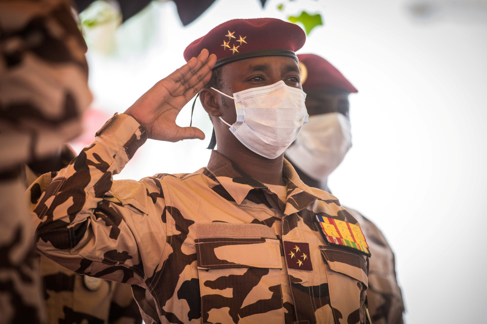 Gen. Mahamat Idriss Déby Itno -- president of the Transitional Military Council in Chad and son of late Chadian President Idriss Déby -- attends his father's state funeral in N'Djamena, Chad, April 23, 2021.