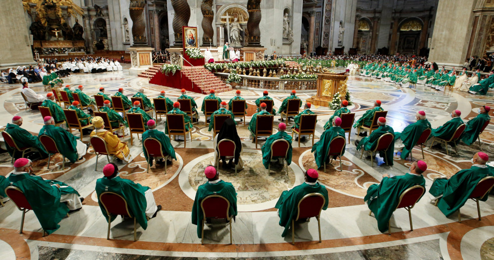 Pope Francis celebrates a Mass to open the listening process that leads up to the assembly of the world Synod of Bishops in 2023, in St. Peter's Basilica at the Vatican in this Oct. 10, 2021, file photo. (CNS photo/Remo Casilli, Reuters)