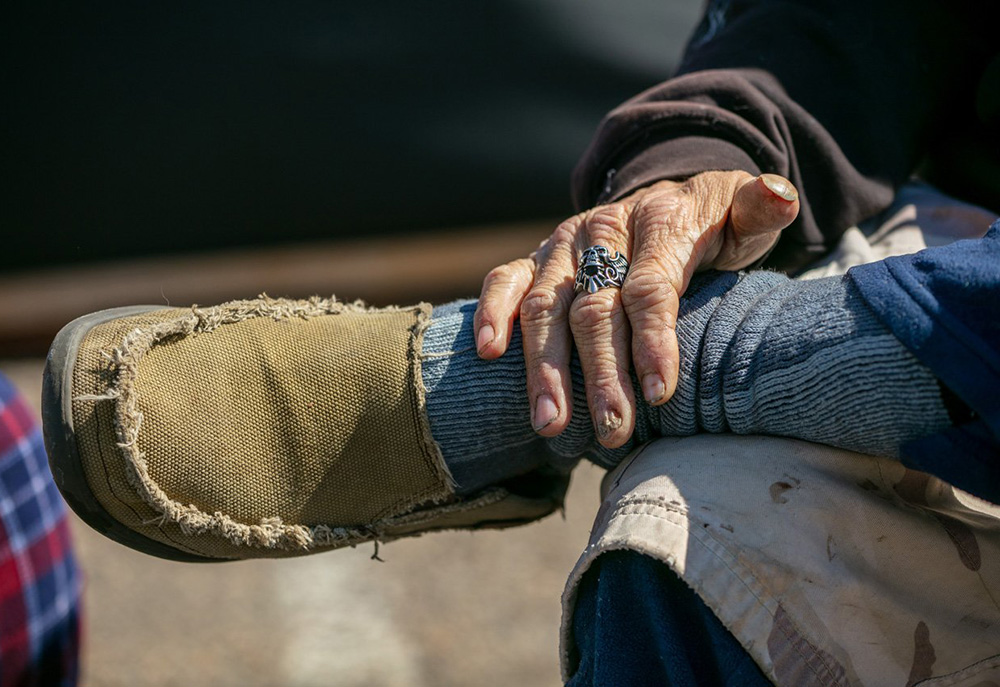 A homeless person is seen at Regis University's Safe Outdoor Space facility in Denver March 8, 2022. (CNS/Courtesy of Regis University/Barry Gutierrez)