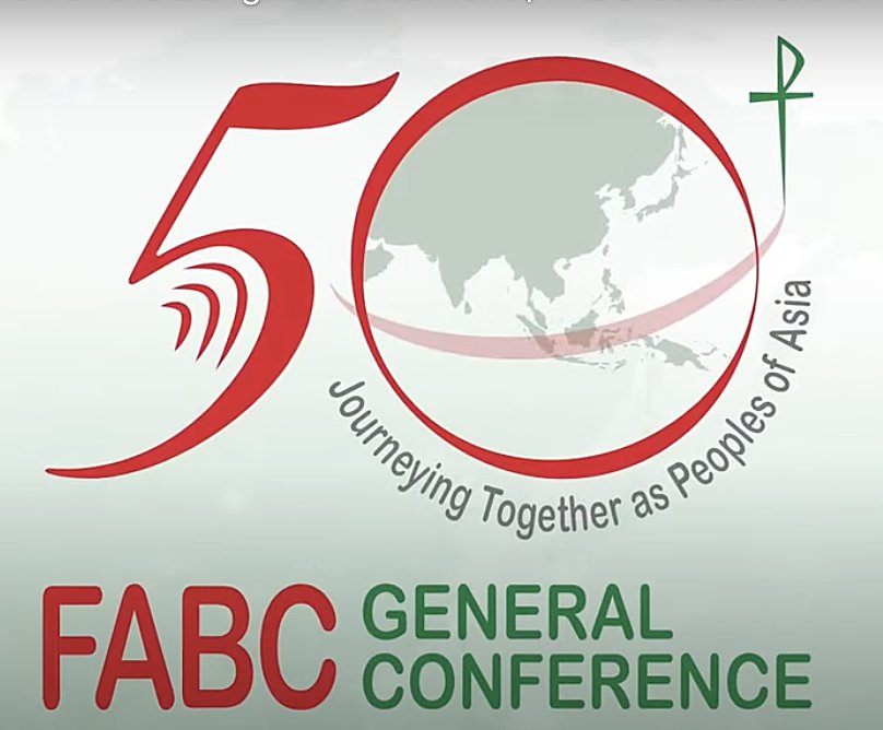 A large 50 contains the Asian continent in the O, with the words "Journeying Together as Peoples of Asia" underneath the O and FABC General Conference at the bottom of the logo.