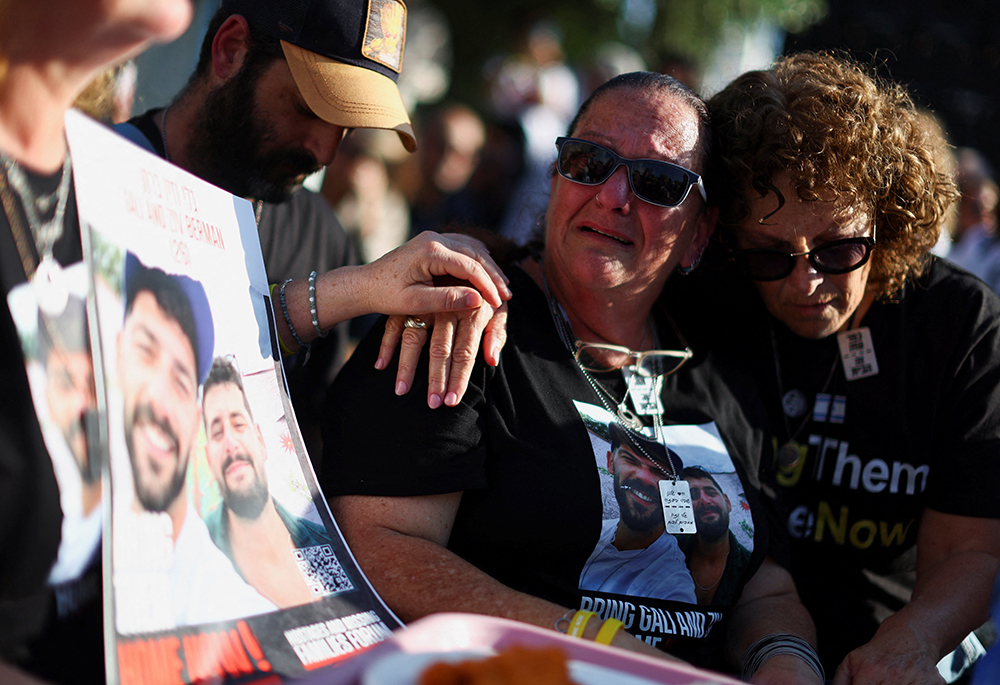 People react during a demonstration in Tel Aviv, Israel, Nov. 30 organized by mothers of hostages taken during the deadly Oct. 7 attack by Palestinian Islamist group Hamas. (OSV News/Reuters/Athit Perawongmetha)