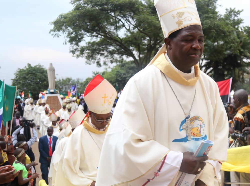 Prelates process into St. Mary's Cathedral in Kampala, Uganda, July 21, 2019, for the opening Mass of a weeklong meeting of the Symposium of Episcopal Conferences of Africa and Madagascar, known as SECAM.