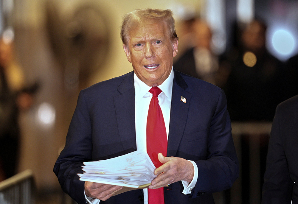 Republican presidential candidate and former U.S. President Donald Trump leaves Manhattan Supreme Court in New York City April 23, the sixth day of the hush money trial against him. (OSV News/Curtis Means, Pool via Reuters)