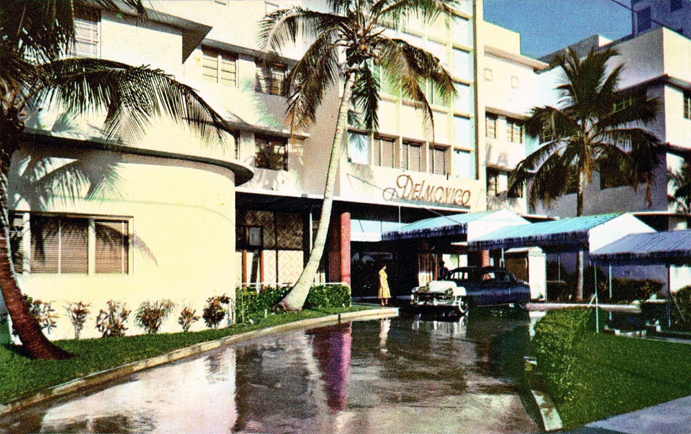 A postcard of the Delmonico Hotel in Miami Beach, circa 1955 (Wikimedia Commons)