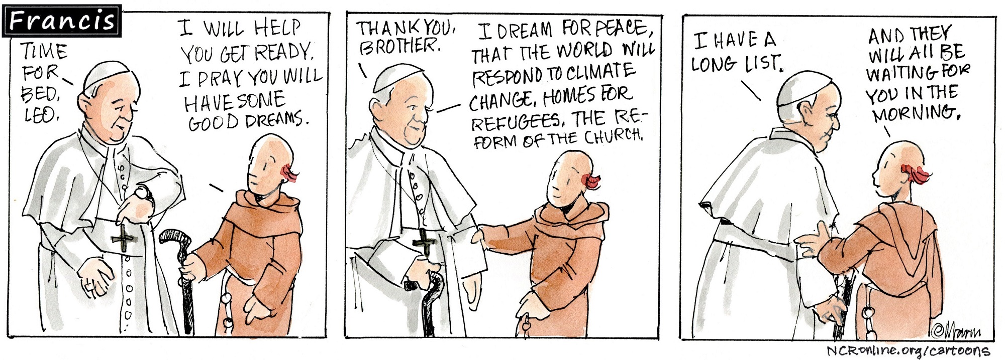Francis, the comic strip: It's time for bed, and hopefully some good dreams.