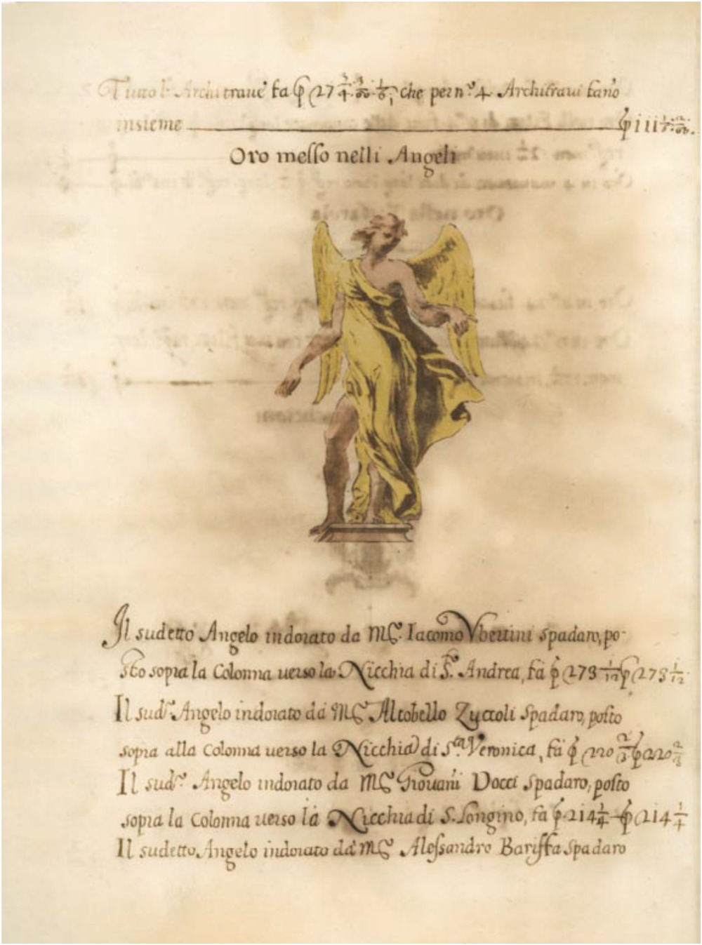 Manuscript page with text and illustration of an angel