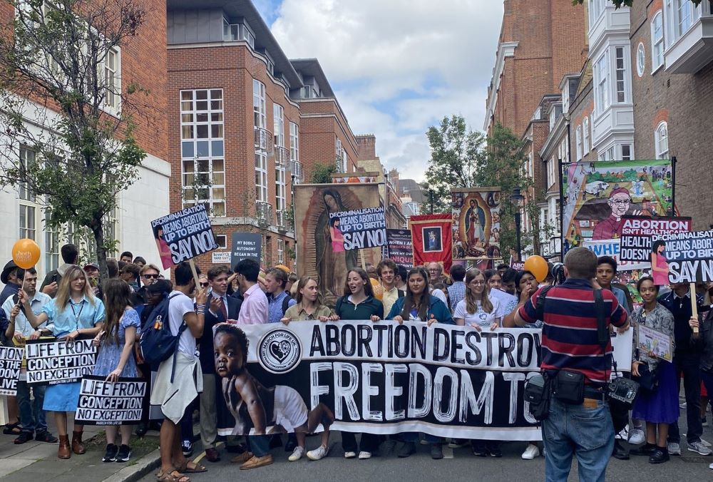 Abortion opponents participate in London's annual March for Life Sept. 2, 2023.
