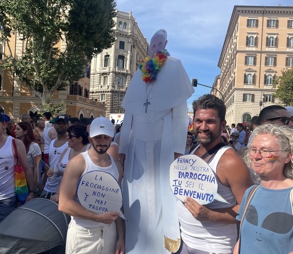 Participants in Rome's 2024 LGBTQ Pride parade actively protest Pope Francis' recent gay slurs on June 15. (NCR photo/Christopher White)