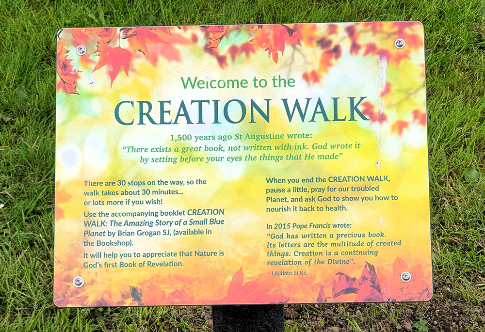 A sign is pictured from the Creation Walk at Ireland's national and international Marian and Eucharistic Shrine in Knock, County Mayo. (Sarah Mac Donald)