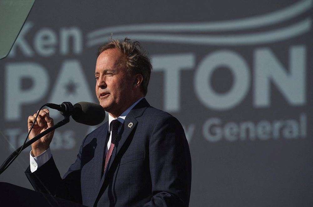 Texas Attorney General Ken Paxton speaks ahead of a rally held by former U.S. President Donald Trump, in Robstown, Texas, Oct. 22, 2022. (OSV News/Reuters/Go Nakamura)