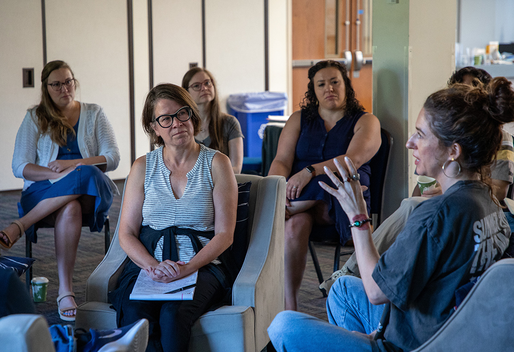 NCR spirituality and culture editor Shannon Evans describes the landscape of Catholic media in a fishbowl-style panel on publishing. (Courtesy of Jesuit Conference of Canada and the United States)