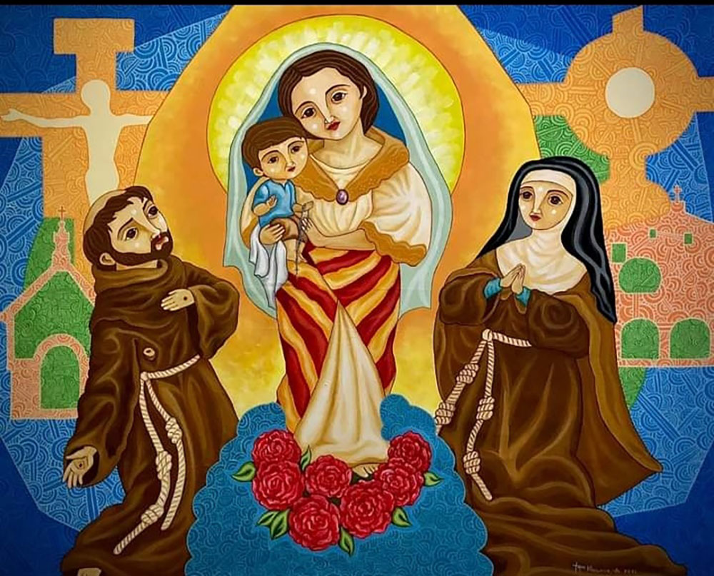 "Birhen ng Barangay Franciscano" ("Virgin of Franciscan Village"), 40"x55"  acrylic on canvas by Franciscan Br. Christopher Villanueva, 2022 (Courtesy of Order of Friars Minor)