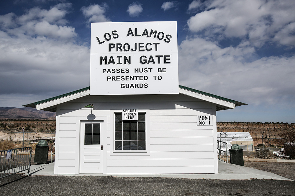 A building that recreates the historical security gate for Manhattan Project workers is seen on the grounds of Los Alamos Project Main Gate Park in New Mexico in 2020. During World War II, the Manhattan Project created the world's first atomic bomb. (CNS/Bob Roller)