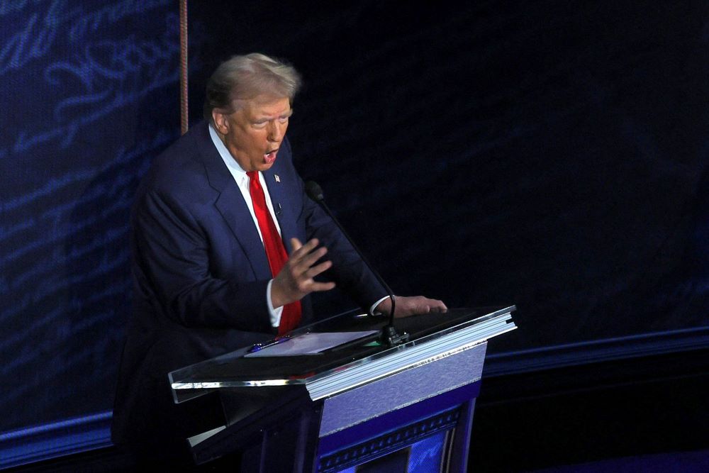 Donald Trump gestures during the debate with Vice President Kamala Harris. 