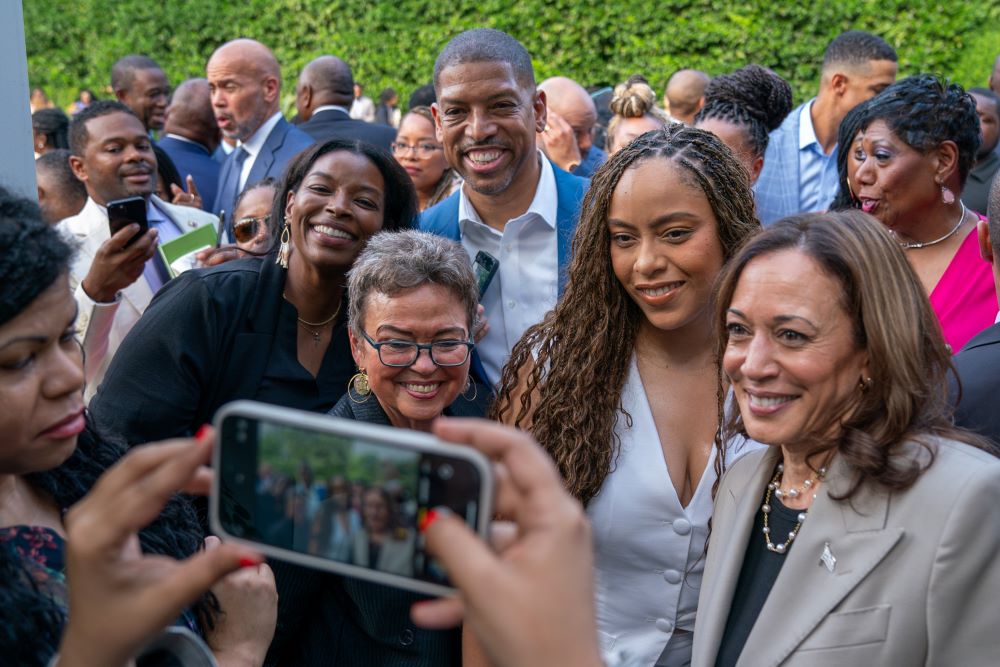 Vice President Kamala Harris poses for a photo with guests at a reception for Black business leaders July 18. 