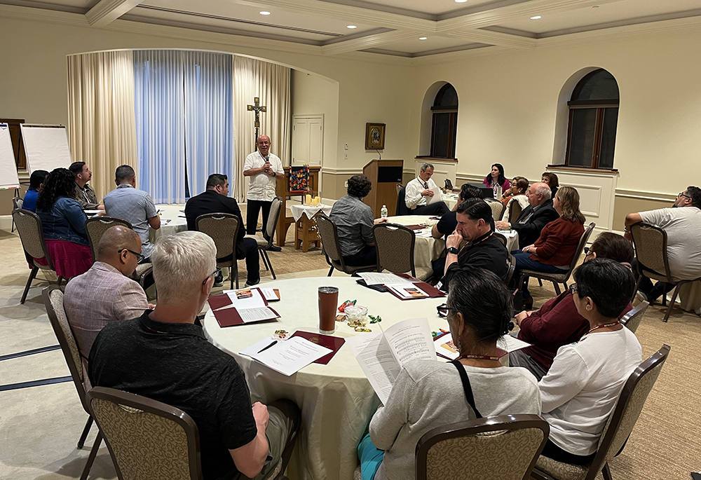 As the leader of the national project, Latino theologian and Boston College professor Hosffman Ospino addressed the Nuevo Momento meeting participants during the opening talk. (Luis Donaldo González)