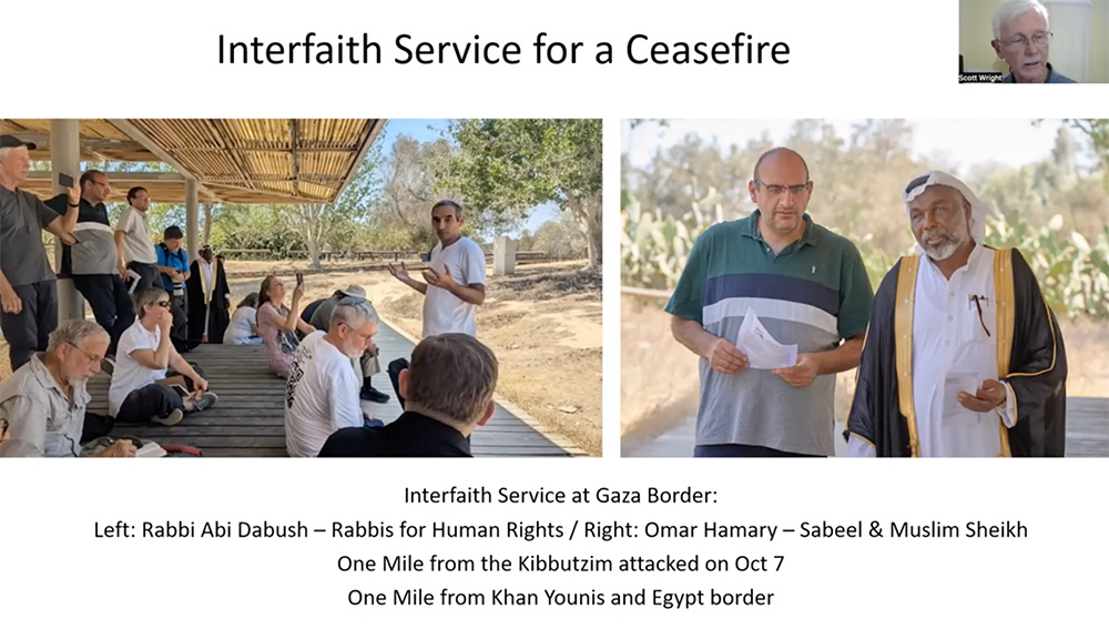 Scott Wright speaks during the panel "What Catholics Need to Know About Palestine." He recounted a 10-day trip he took in August to the "most vulnerable places" in the West Bank, Palestine and Israel with a Pax Christi delegation. (NCR screenshot/YouTube/PaxChristUSA)