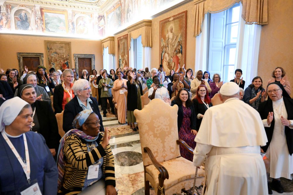 Pope Francis meets with women participating in or assisting the Synod of Bishops in the Apostolic Palace at the Vatican Oct. 19. (CNS/Vatican Media)