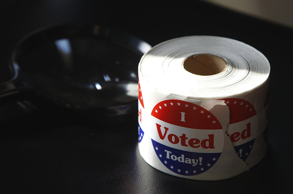 A file photo shows a roll of "I Voted Today" stickers at a polling station in Washington. (OSV News/Reuters/Gary Cameron)