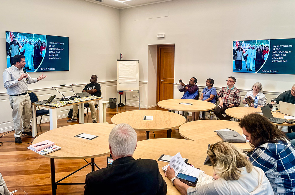 Kevin Ahern talks about the role of laity in the Catholic Church after the Second Vatican Council, during the Lay Mission and Vocation Conference in Rome Oct. 10. (NCR photo/Camillo Barone)