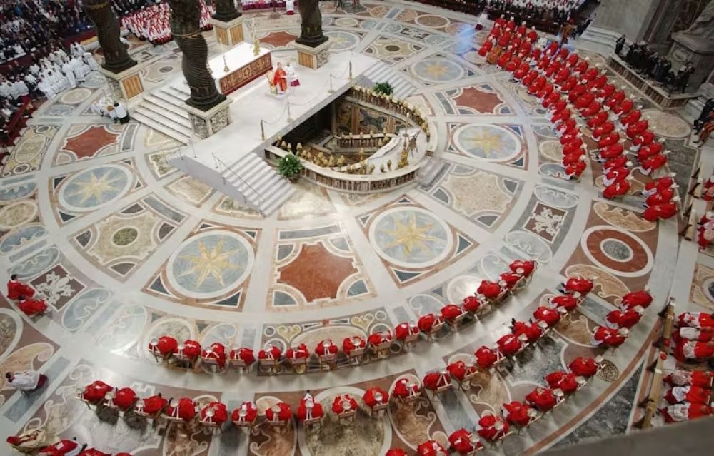 Cardinals attend a final Mass before the start of the conclave on April 18, 2005.