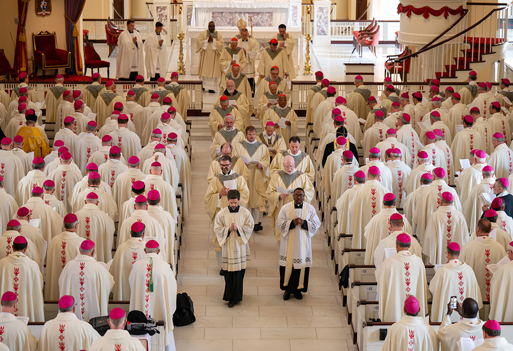 Bishops from around the country gather at the Basilica of the National Shrine of the Assumption of the Blessed Virgin Mary Nov. 11 in Baltimore, for the opening Mass of the U.S. Conference of Catholic Bishops' 2024 fall plenary assembly. (OSV News/Catholic Review/Kevin J. Parks)